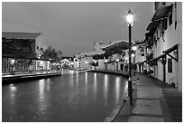 Lights, Melaka riverside. Malacca City, Malaysia ( black and white)
