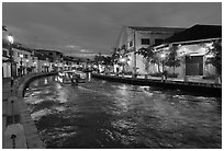 Melaka river with boat. Malacca City, Malaysia ( black and white)