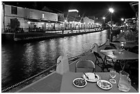 Riverside dining. Malacca City, Malaysia ( black and white)