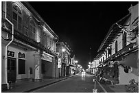 Chinatown street at night. Malacca City, Malaysia ( black and white)