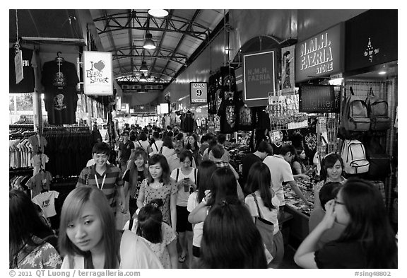Crowds in Bugis Street Market. Singapore (black and white)