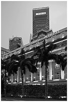 Fullerton Hotel and Maybank tower at dusk. Singapore ( black and white)