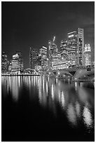 Bridge and city skyline at night. Singapore ( black and white)