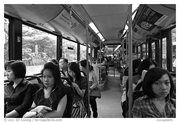 Riding a bus. Singapore (black and white)