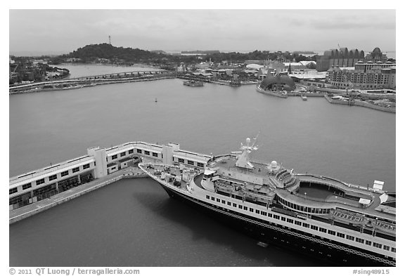 Cruise ship and Sentosa Island. Singapore (black and white)