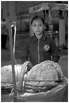 Young street food vendor by night. Guadalajara, Jalisco, Mexico (black and white)