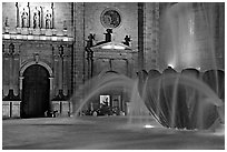 Fountain and cathedral wall by night. Guadalajara, Jalisco, Mexico ( black and white)