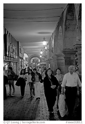 Shopping arcade by night. Guadalajara, Jalisco, Mexico (black and white)