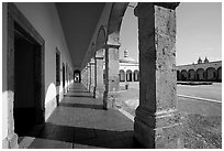 Deambulatory and main courtyard inside Hospicios de Cabanas. Guadalajara, Jalisco, Mexico (black and white)