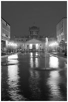 Plaza Tapatia at night with Hospicio Cabanas reflected in basin. Guadalajara, Jalisco, Mexico (black and white)