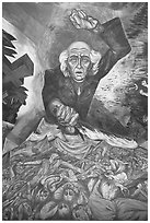 Portrait of Miguel Hidalgo painted by muralist Jose Clemente Orozco in the Government Palace. Guadalajara, Jalisco, Mexico (black and white)