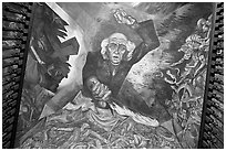 Stairway ceiling with portrait of angry Miguel Hidalgo by  Jose Clemente Orozco. Guadalajara, Jalisco, Mexico ( black and white)