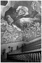 Stairway roof with portrait of  Miguel Hidalgo by  Jose Clemente Orozco in the Palacio del Gobernio. Guadalajara, Jalisco, Mexico (black and white)