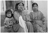 Woman in tradtional costume and girls, Tonala. Jalisco, Mexico (black and white)