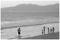 Family on the beach at sunset, Nuevo Vallarta, Nayarit. Jalisco, Mexico ( black and white)