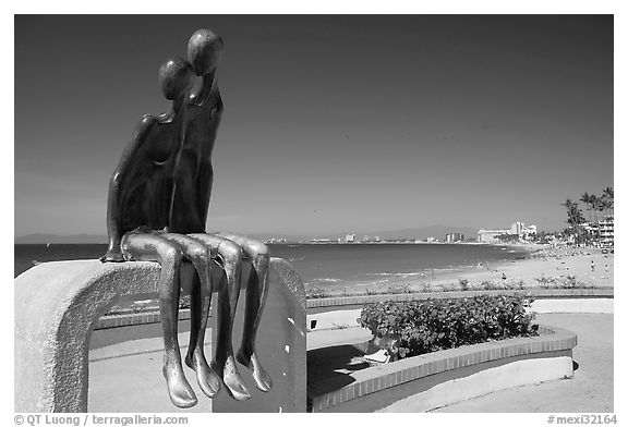 Sculpture called Nostalgia on the seaside walkway, Puerto Vallarta, Jalisco. Jalisco, Mexico (black and white)