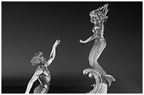 Mermaid statue by night, Puerto Vallarta, Jalisco. Jalisco, Mexico ( black and white)