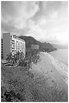 Resort building and beach, Puerto Vallarta, Jalisco. Jalisco, Mexico ( black and white)
