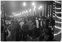 Crowds on the Malecon at night, Puerto Vallarta, Jalisco. Jalisco, Mexico ( black and white)