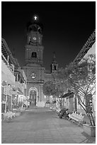 Cathedral seen from Plaza de Armas, Puerto Vallarta, Jalisco. Jalisco, Mexico (black and white)