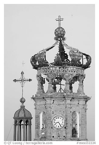 Crown of Templo de Guadalupe Cathedral , Puerto Vallarta, Jalisco. Jalisco, Mexico (black and white)