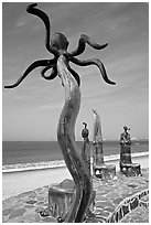 Sculpture on Circle of the Sea next to the beach, Puerto Vallarta, Jalisco. Jalisco, Mexico ( black and white)