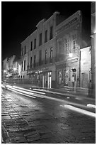 Street by night with light trails. Zacatecas, Mexico ( black and white)