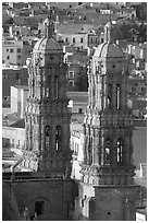 Twin towers of the Cathedral in Churrigueresque style. Zacatecas, Mexico ( black and white)