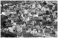 Neighborhood vith colorful houses seen from above. Zacatecas, Mexico ( black and white)