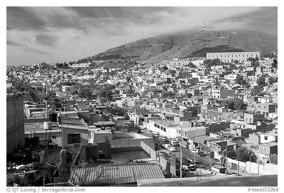 Panoramic view of the town. Zacatecas, Mexico (black and white)