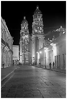 Hidalgo Avenue and Cathedral at night. Zacatecas, Mexico ( black and white)