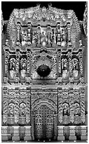 Illuminated churrigueresque carvings on the facade of the Cathdedral. Zacatecas, Mexico ( black and white)