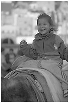 Girl riding a donkey. Guanajuato, Mexico ( black and white)