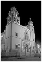 Basilica de Nuestra Senora de Guanajuato by night. Guanajuato, Mexico (black and white)