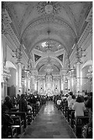 Evening mass in the Basilica de Nuestra Senora Guanajuato. Guanajuato, Mexico (black and white)