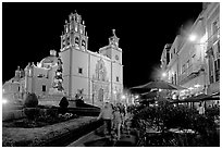 Plaza de la Paz and Basilica de Nuestra Senora de Guanajuato by night. Guanajuato, Mexico ( black and white)