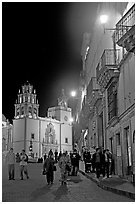 Plaza de la Paz and Basilica de Nuestra Senora de Guanajuato at night. Guanajuato, Mexico ( black and white)