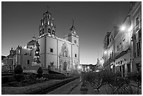 Plaza de la Paz and Basilica de Nuestra Senora de Guanajuato at dawn. Guanajuato, Mexico (black and white)