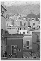Templo de San Roque, streets, and hillside, early morning. Guanajuato, Mexico ( black and white)