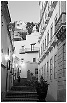 Street with steps at dawn. Guanajuato, Mexico (black and white)