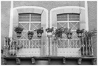 Balcony with potted flowers. Guanajuato, Mexico (black and white)