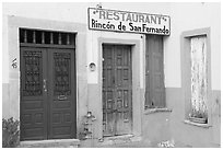 Closed doors of restaurant  Plazuela San Fernando. Guanajuato, Mexico ( black and white)