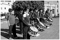 Children practising in a marching band. Guanajuato, Mexico (black and white)