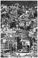 City center from above  with dome of Templo de la Compania de Jesus. Guanajuato, Mexico ( black and white)