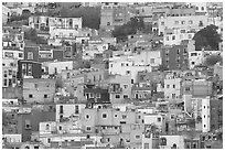 Steep hill with multicolored houses. Guanajuato, Mexico (black and white)