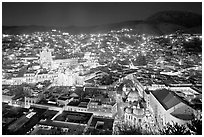 Historic town at night with illuminated monuments. Guanajuato, Mexico ( black and white)