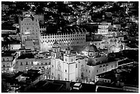 Basilic and University seen from above at night. Guanajuato, Mexico ( black and white)