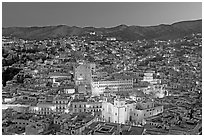 Panoramic view of the historic town with illuminated monuments. Guanajuato, Mexico ( black and white)