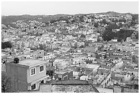 Panoramic view of the town at dawn. Guanajuato, Mexico (black and white)