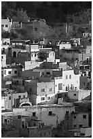 Vividly colored houses on hill, early morning. Guanajuato, Mexico ( black and white)